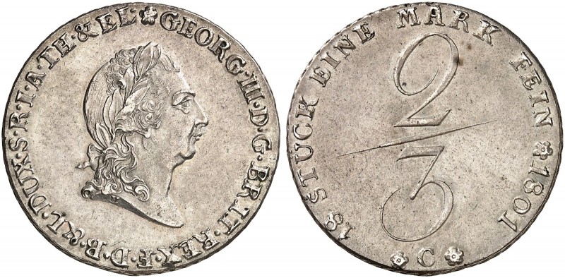 BRAUNSCHWEIG - CALENBERG - HANNOVER. Georg III., 1760-1820. 
2/3 Taler 1801 C....