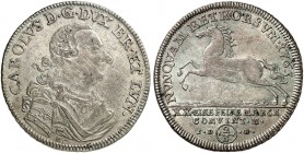BRAUNSCHWEIG - WOLFENBÜTTEL. Karl I., 1735-1780. 
1/2 Konventionstaler 1765, Braunschweig.
Welter 2733 l. justiert, f. vz