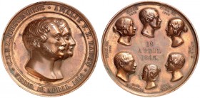 FÜRSTENBERG. - Fürstentum. Karl Egon II., 1796-1854. 
Bronzemedaille 1843 (von L. Kachel, 57,1 mm), auf die Silberhochzeit mit Amalie Christine Karol...
