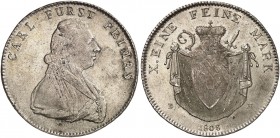 FÜRSTPRIMATISCHE STAATEN. Fürstprimas Carl Theodor von Dalberg, 1806-1813. 
Konventionstaler 1808.
Thun 128, AKS 2, J. 3 l. justiert, vz