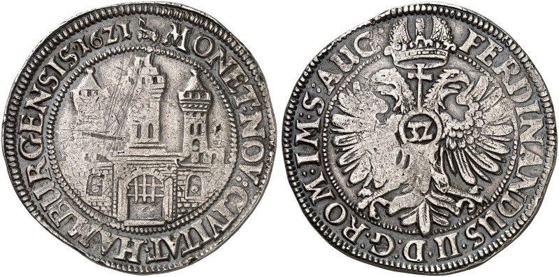 HAMBURG. - Stadt. 
Taler zu 32 Schilling 1621, mit Titel Ferdinand II.
Dav. 53...