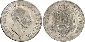 HANNOVER. Ernst August, 1837-1851. 
Taler 1846 A.
Thun 164, AKS 105, J. 69 min. Prägeschwäche, l. justiert, vz / f. St