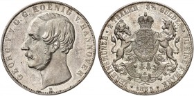 HANNOVER. Georg V., 1851-1866. 
Doppeltaler 1855 B.
Thun 173, AKS 142, J. 88 min. Rdf., vz