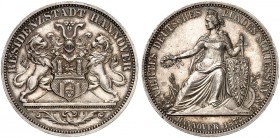 HANNOVER. - Stadt. 
Feinsilbermedaille 1872, "VIERTES DEUTSCHES BUNDESSCHIESSEN HANNOVER 1872".
Thun 179, J. 100 IV min. Rdf., f. St