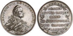 HESSEN - DARMSTADT. Ludwig VIII., 1739-1768. 
Silbermedaille o. J. (von J. A. Roth, 36,7 mm). Brustbild / Schrift.
Schütz 3109.1 Sammlerpunze im Ran...