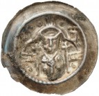HILDESHEIM. - Bistum. Konrad II. oder Heinrich I. oder Johann I., 1240-1260. 
Brakteat. Sitzender Bischof mit Kelch und Kugelkreuz.
Berger 1118, Meh...