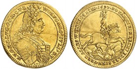 HOHENLOHE - NEUENSTEIN. Wolfgang Julius, 1641-1698. 
Dukat 1697, Nürnberg.
Friedb. 1336, Albr. 138, Slg. Erl. 2090 Gold l. gewellt, vz