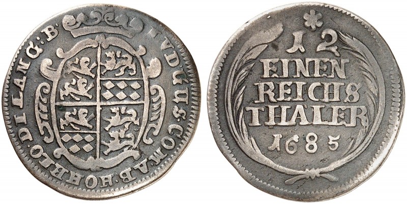 HOHENLOHE - WALDENBURG - SCHILLINGSFÜRST. Ludwig Gustav, 1656-1697. 
1/12 Taler...