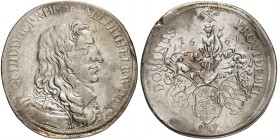 PFALZ. - Kurlinie zu Simmern. Karl Ludwig, 1648-1680. 
Gulden zu 60 Kreuzer 1661, Heidelberg.
Dav. - , Slg. Noss 302, Slg. Memmesh. - RR ! Rdf., ss ...