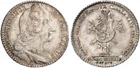PFALZ. - Kurlinie zu Sulzbach. Karl Theodor, 1743-1799. 
Silberabschlag vom Doppeldukat 1746, auf die Huldigung in Heidelberg.
Slg. Noss 487, Slg. M...