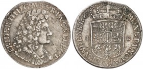 PREUSSEN. Friedrich III. (I.), 1668-1713. 
2/3 Taler 1689, Magdeburg.
Dav. 273, v. Schr. 166 kl. ZE, ss