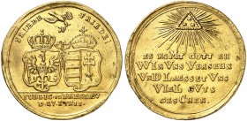 PREUSSEN. Friedrich II., "der Große", 1740-1786. 
Goldmedaille 1742 (Chronogramm, unsigniert, von G. W. Kittel, 33,4 mm, 17,0 g), auf den Frieden zu ...