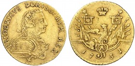 PREUSSEN. Friedrich II., "der Große", 1740-1786. 
1/2 Friedrichs d'or 1751, Berlin.
Friedb. 2387, Olding 405b.1, v. Schr. 149 Gold ss / f. ss