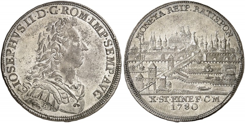 REGENSBURG. - Stadt. 
Konventionstaler 1780, mit Brustbild und Titel Joseph II....