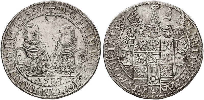 SACHSEN - WEIMAR. Friedrich Wilhelm und Johann, 1573-1603. 
1/2 Taler 1588, Saa...