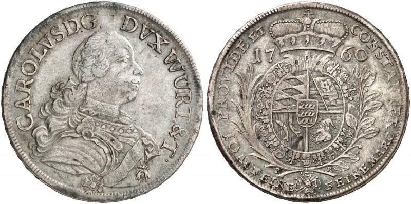 WÜRTTEMBERG. Karl Eugen, 1744-1793. 
Konventionstaler 1760.
Dav. 2861, Kl.-R. ...