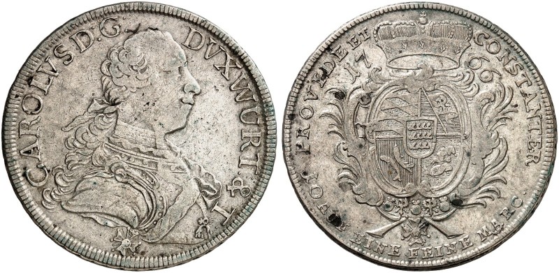 WÜRTTEMBERG. Karl Eugen, 1744-1793. 
Konventionstaler 1766.
Dav. 2864, Kl.-R. ...