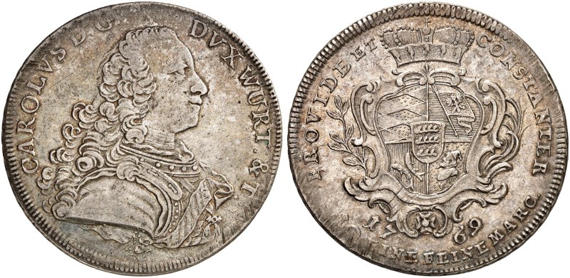 WÜRTTEMBERG. Karl Eugen, 1744-1793. 
Konventionstaler 1769.
Dav. 2866, Kl.-R. ...