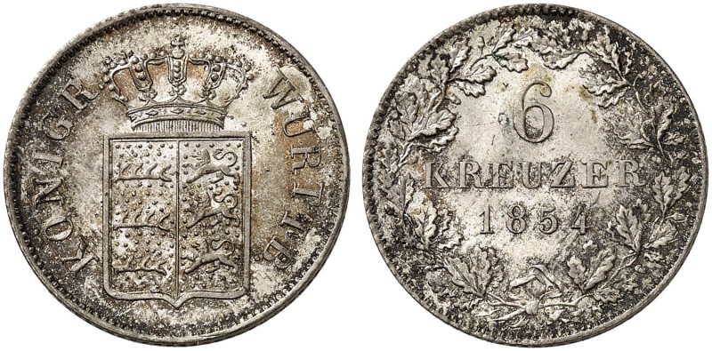 WÜRTTEMBERG. Wilhelm I., 1816-1864. 
6 Kreuzer 1854.
AKS 100, J. 68, Kl.-R. 10...