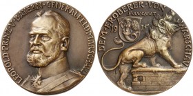 GOETZMEDAILLEN. 
Bronzemedaille 1915 (83,1 mm), auf die Eroberung von Warschau durch Generalfeldmarschall Prinz Leopold von Bayern. Brustbild n. halb...