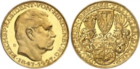 GOETZMEDAILLEN. 
Goldmedaille 1927 (36,1 mm, 22,8 g 900 fein), München, auf den 80. Geburtstag von Reichspräsi­dent Paul v. Hindenburg. Büste / Wappe...