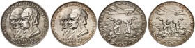 GOETZMEDAILLEN. 
Lot von 2 Stück: Silbermedaille 1928 (36,1 u. 59,7 mm), auf den Ost-West-Ozeanflug der "Bremen". Brustbilder der Piloten von Hünefel...