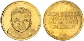 MISCELLANEA. 
Goldmedaille o. J. (unsigniert, 21,1 mm, 3,5 g 750 fein), auf Gerber-Babynahrung. Brustbild eines Baby's v. vorn / Schrift.
Gold vz
