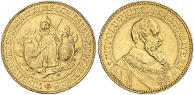 SCHÜTZENMEDAILLEN. München. 
Goldmedaille 1888 (von A. Börsch, 29,2 mm, 13,8 g), auf das VIII. Bayerische Vereins- und Jubiläumsschiessen. Münchner K...