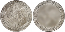 ZEITGESCHICHTE. 
Eisenmedaille 1939 (unsigniert, 60,2 mm) des Eisenwerkes Witkowitz, auf die Unabhängigkeits­erklärung der Slowakei. Hammer, Schlegel...