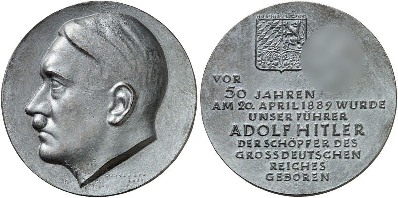 ZEITGESCHICHTE. 
Weißmetallmedaille 1939 (von Krischker, 60,0 mm), auf den 50. ...