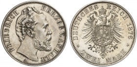 ANHALT. Friedrich I., 1871-1904. J. 19, N. 1, EPA 2/1. 
Ein fünftes Exemplar.
In dieser Erhaltung sehr selten !
EA