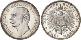 ANHALT. Friedrich II., 1904-1918. J. 23, EPA 3/1. 
Ein zweites Exemplar.
PCGS PR 63 DCAM,
winz. Haarlinien u. Kr., PP