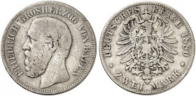 BADEN. Friedrich I., 1852-1907. J. 26, EPA 2/4. 
2 Mark 1880.
Seltener Jahrgang !
s