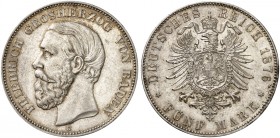 BADEN. Friedrich I., 1852-1907. J. 27 F, EPA 5/4. 
5 Mark 1876, ohne Querstrich im A von BADEN.
vz / vz+