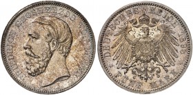 BADEN. Friedrich I., 1852-1907. J. 29, EPA 5/5. 
5 Mark 1898.
Kabinettstück von feinster Erhaltung !
EA