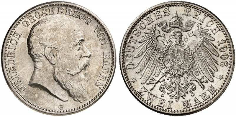 BADEN. Friedrich I., 1852-1907. J. 32, EPA 2/7. 
2 Mark 1906.
Der seltenste Ja...