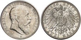 BADEN. Friedrich I., 1852-1907. J. 32, EPA 2/7. 
2 Mark 1906.
Der seltenste Jahrgang !
vz - St