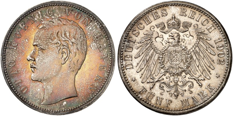 BAYERN. Otto II., 1886-1913. J. 46, EPA 5/14. 
5 Mark 1902.
Kabinettstück, in ...