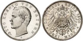 BAYERN. Otto II., 1886-1913. J. 47, EPA ¾. 
3 Mark 1909.
winz. Haarlinien, PP