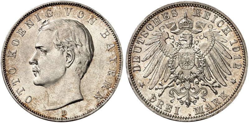 BAYERN. Otto II., 1886-1913. J. 47, EPA ¾. 
3 Mark 1912.
f. St