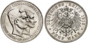 BRAUNSCHWEIG. Ernst August, 1913-1918, mit Victoria Luise. J. 56, EPA 5/17. 
5 Mark 1915.
winz. Kr., St