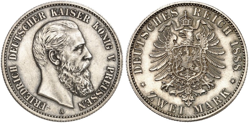 PREUSSEN. Friedrich III., 1888. J. 98, EPA 2/37. 
2 Mark 1888.
schöne Patina, ...