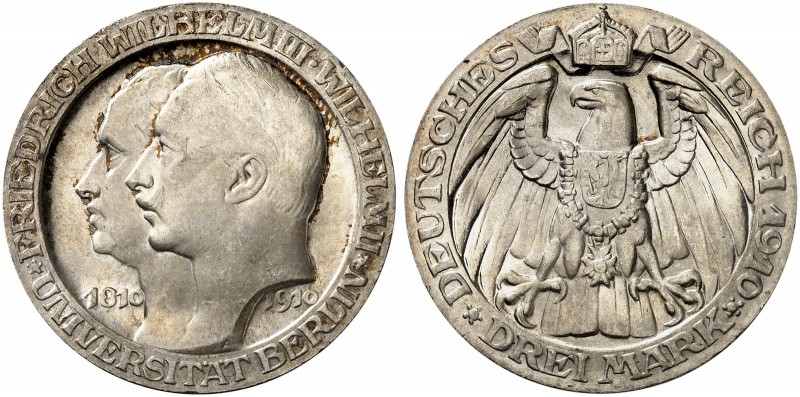 PREUSSEN. Wilhelm II., 1888-1918. J. 107, EPA 3/19. 
3 Mark 1910, Universität B...