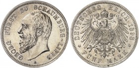 SCHAUMBURG - LIPPE. Georg, 1893-1911. J. 165, EPA 5/57. 
5 Mark 1898.
PCGS MS 62, kl. Kr., f. St