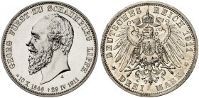 SCHAUMBURG - LIPPE. Georg, 1893-1911. J. 166, EPA 3/33. 
3 Mark 1911, auf seinen Tod.
winz. Haarlinien, PP