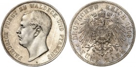 WALDECK - PYRMONT. Friedrich, 1893-1918. J. 171, EPA 5/58. 
5 Mark 1903.
Prachtexemplar !
winz. Kr., EA