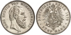 WÜRTTEMBERG. Karl, 1864-1891. J. 173, EPA 5/59. 
5 Mark 1876.
vz / vz+