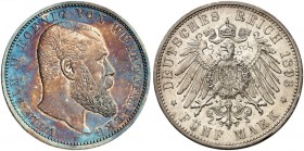 WÜRTTEMBERG. Wilhelm II., 1891-1918. J. 176, EPA 5/60. 
5 Mark 1893.
schöne Patina, vz