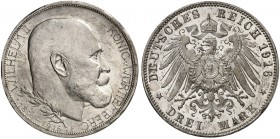 WÜRTTEMBERG. Wilhelm II., 1891-1918. J. 178, EPA 3/38. 
3 Mark 1916, zum 25-jährigen Regie­rungsjubiläum.
übliche winz. Rdf., St / PP