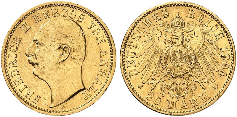 ANHALT. Friedrich II., 1904-1918. J. 182, EPA 20/3. 
20 Mark 1904. winz.
Rdf.,...